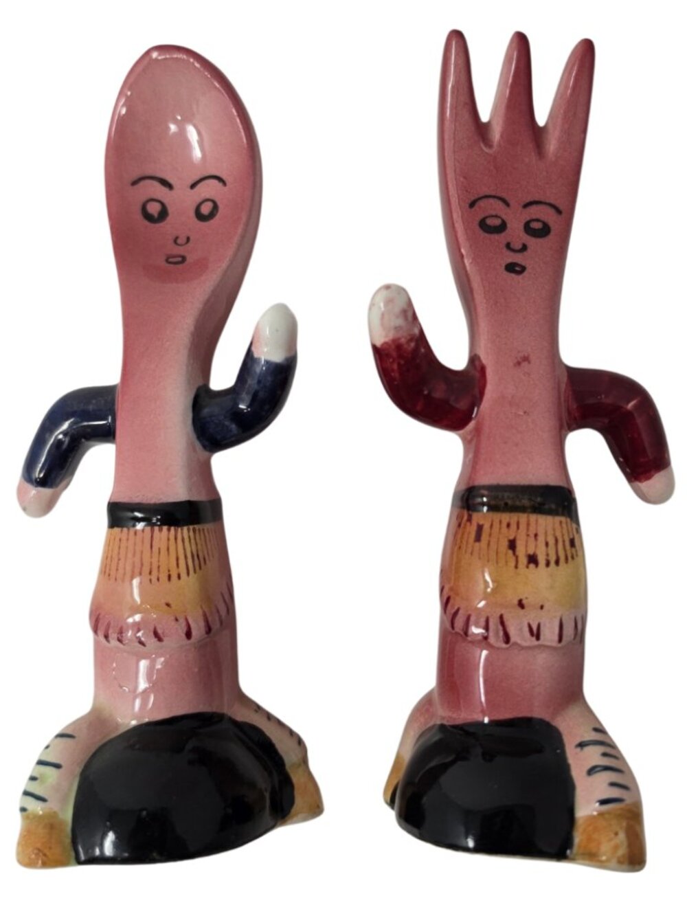Vtg 1950s Japan Anthropomorphic Running Fork And Spoon 5" Salt & Pepper Shakers